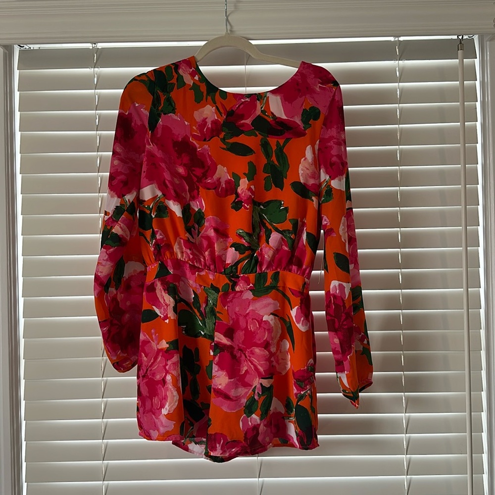 Lulus backless orange floral romper